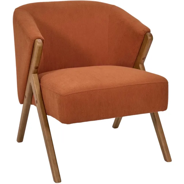 MISOU Fauteuil - Eetkamerstoel - Dinerstoel - Loungestoel Met Armleuning - Stof - Hout - Terracotta - HERITAGE