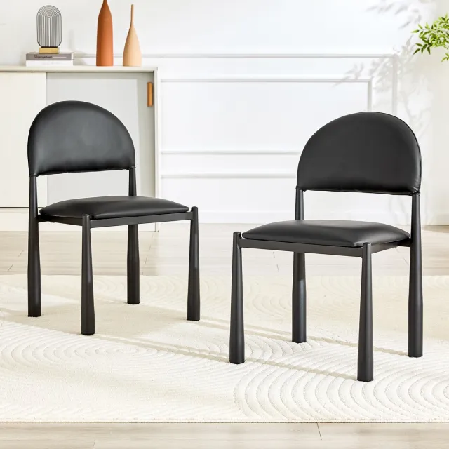 OKWISH Eetkamerstoel - Set Van 2 - Halfronde Rugleuning - Gewatteerde Zitting - Kunstleer - Zwart