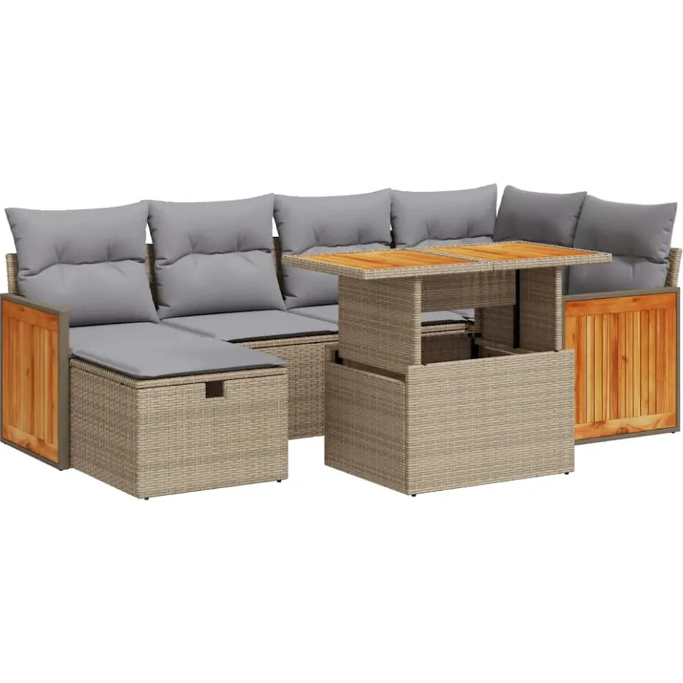 vidaXL 8-delige Loungeset met kussens poly rattan beige, foto 3
