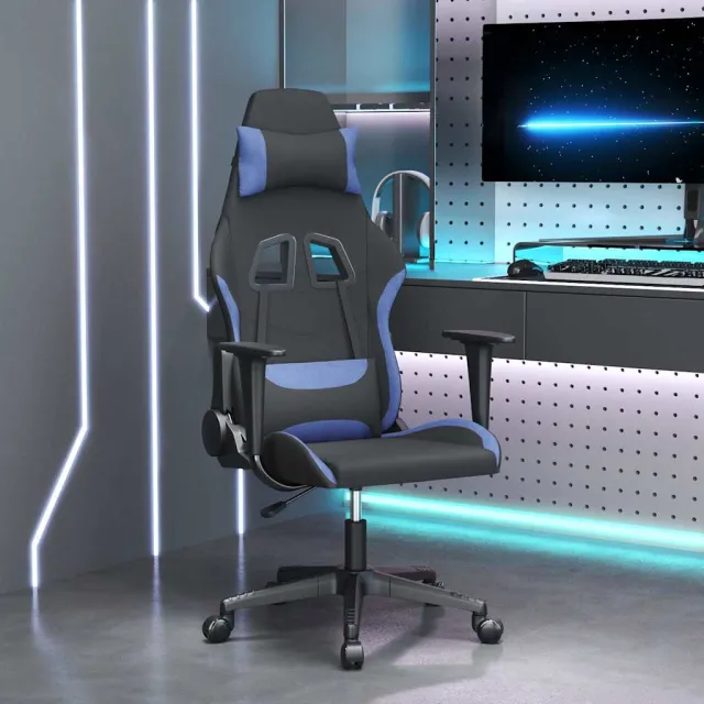 vidaXL Massage gamestoel stof zwart en blauw, foto 2