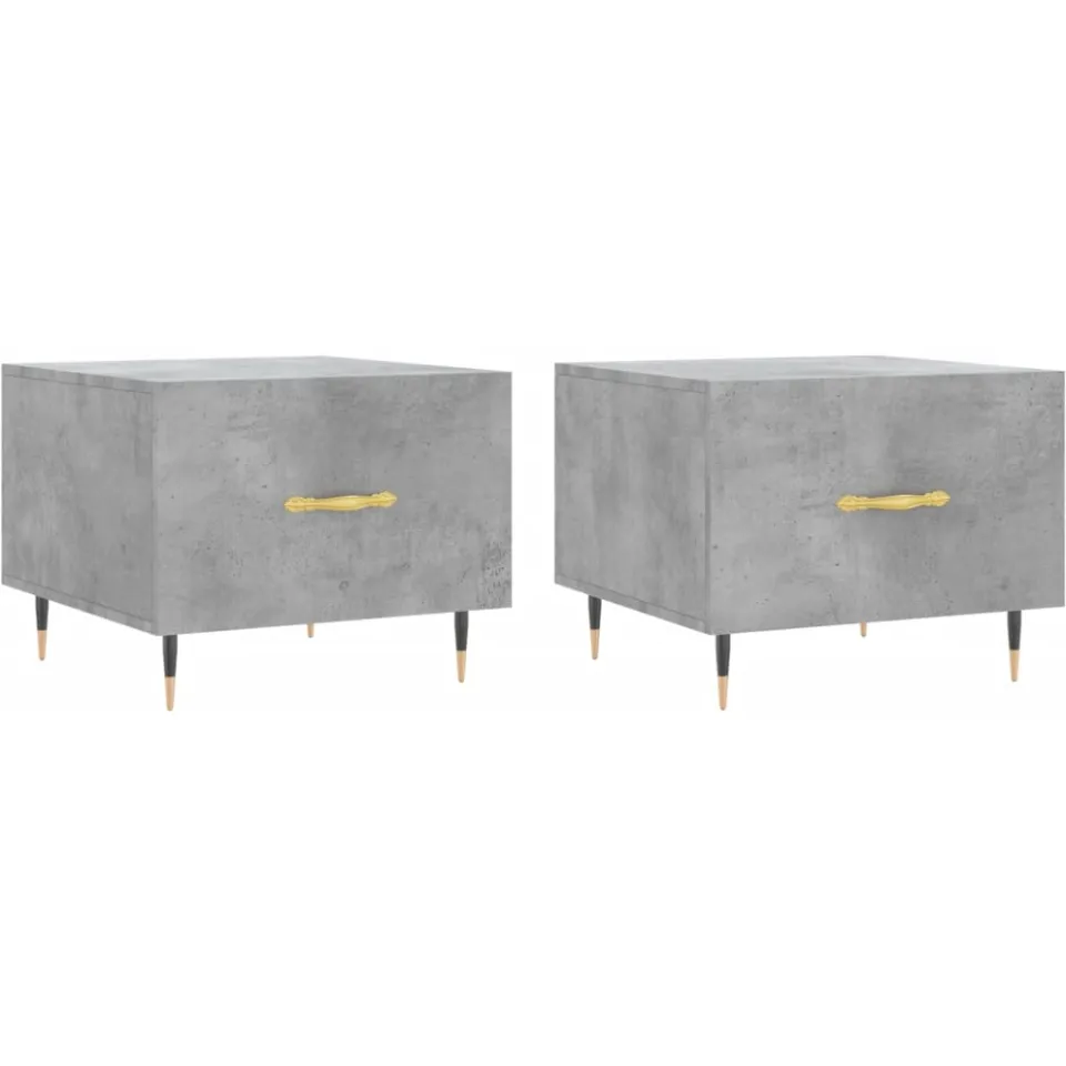 vidaXL Salontafels 2 st 50x50x40 cm bewerkt hout betongrijs grijs, foto 3