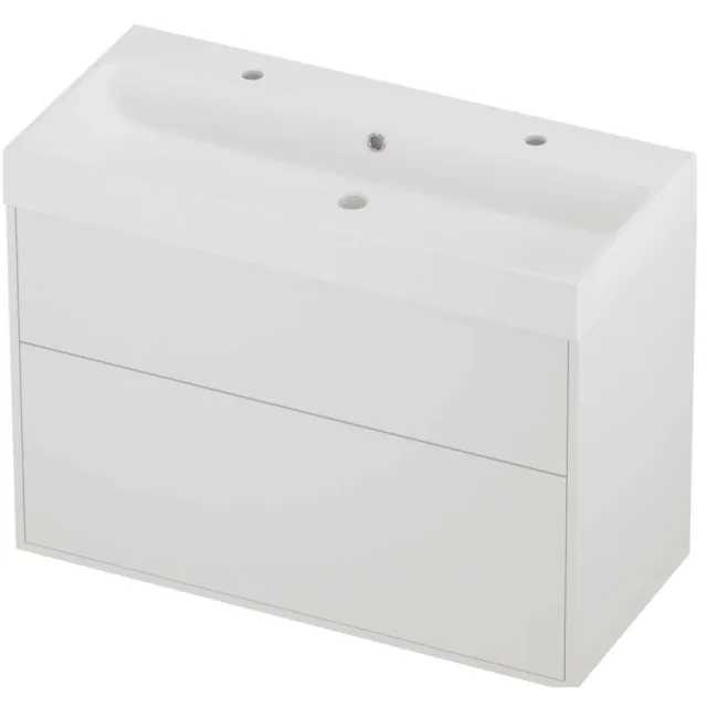 Proline Podium Badmeubelset Polystone Loft 2 Kraangaten Voor Grepen 100x46x75 cm Mat Wit Mat White