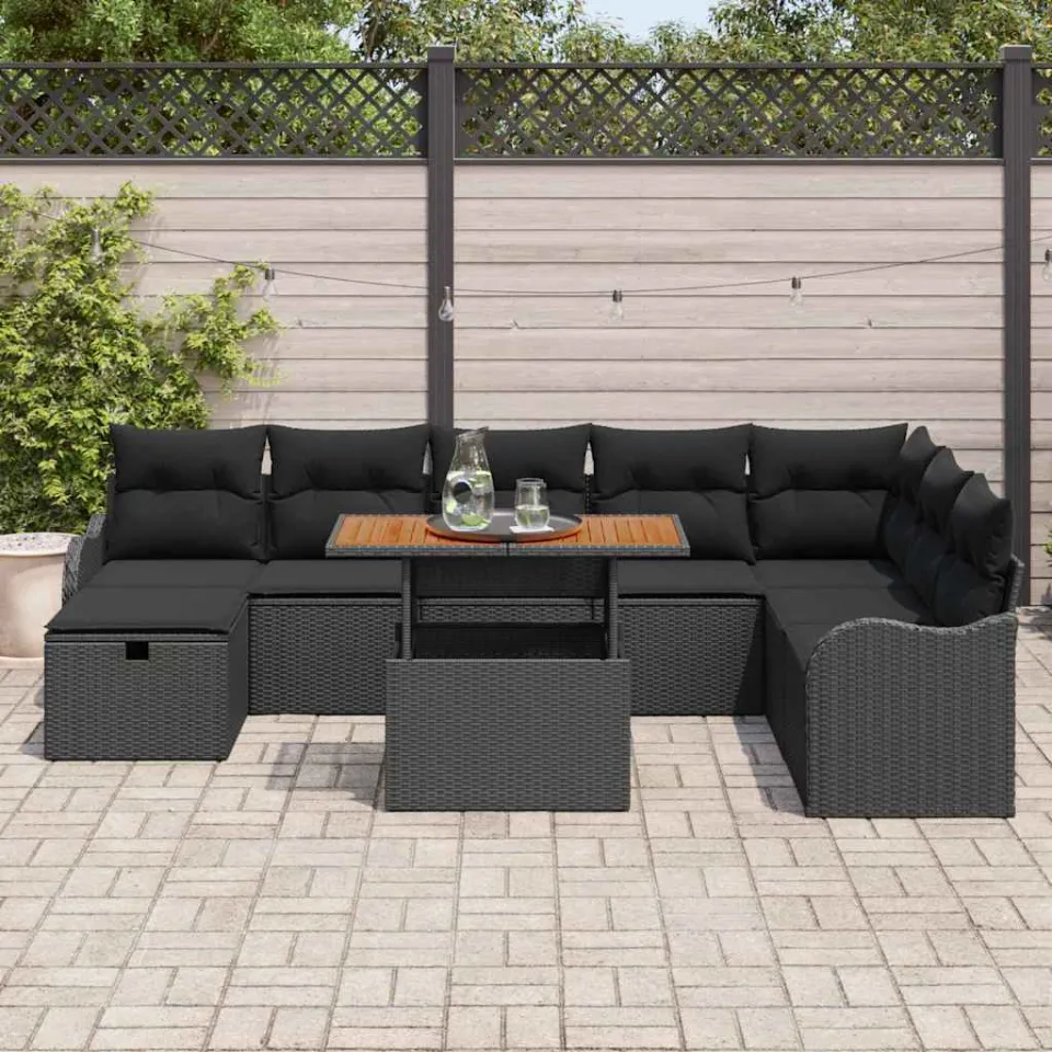 vidaXL Tuin Sofa Set 9 st Zwart poly rattan, foto 3