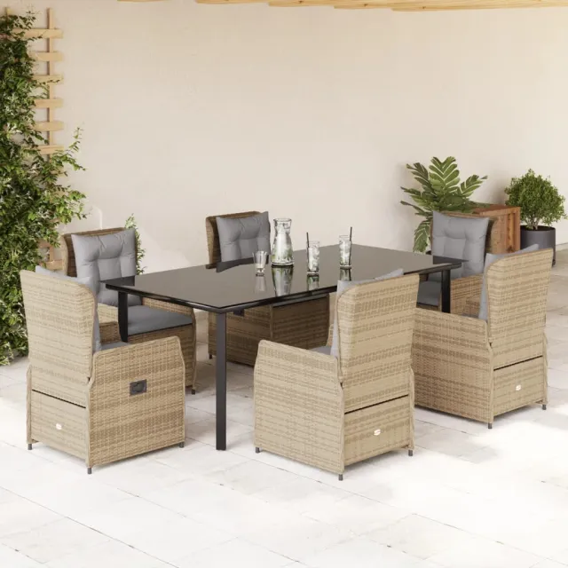 vidaXL 7-delige Tuinset met kussens poly rattan beige, foto 2