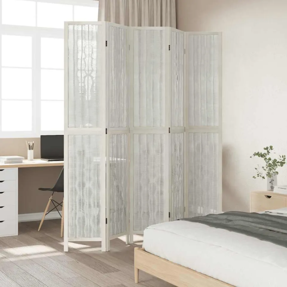 vidaXL Kamerscherm met 5 panelen massief paulowniahout wit, foto 3
