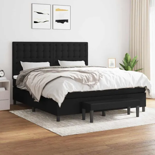 vidaXL Boxspring met matras stof zwart 160x200 cm