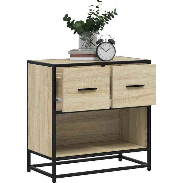 vidaXL Nachtkastje 60x31x60 cm bewerkt hout en metaal sonoma eiken, foto 2