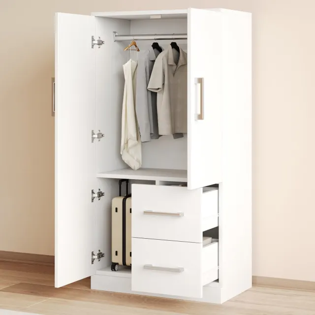 Maisentiel Witte kledingkast voor kinderkamer - 2 deuren, 2 lades - 70 x 40 x 135 cm