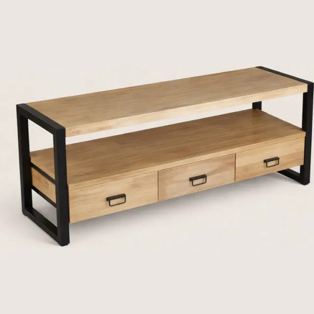 Niva Home TV Meubel 150 cm Mangohout – 3 Lades – Industrieel Naturel