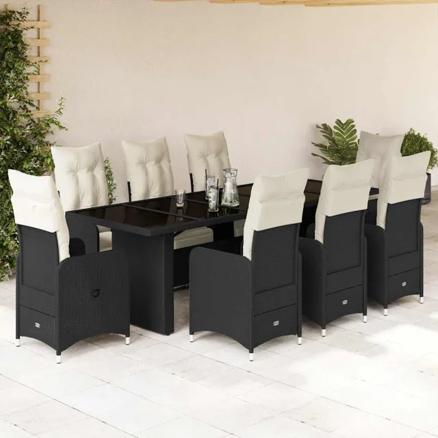 vidaXL 9-delige Bistroset met kussens poly rattan zwart, foto 2
