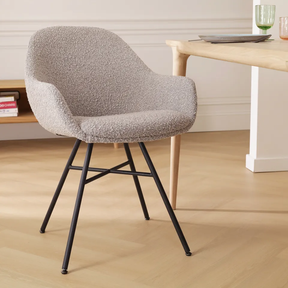 Nolon Noa-Mae eetkamerstoel bouclé taupe - zwart onderstel, foto 2