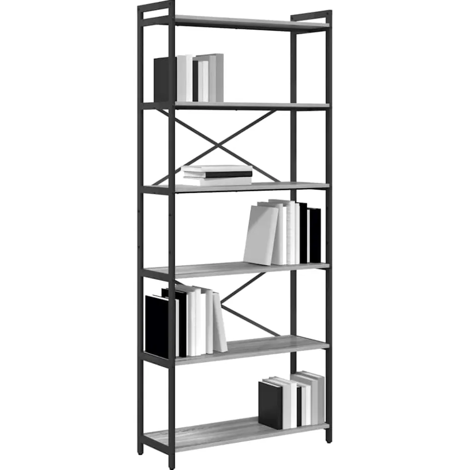 vidaXL Boekenkast 80 x 30 x 189,5 cm Bewerkt hout Grijs sonoma