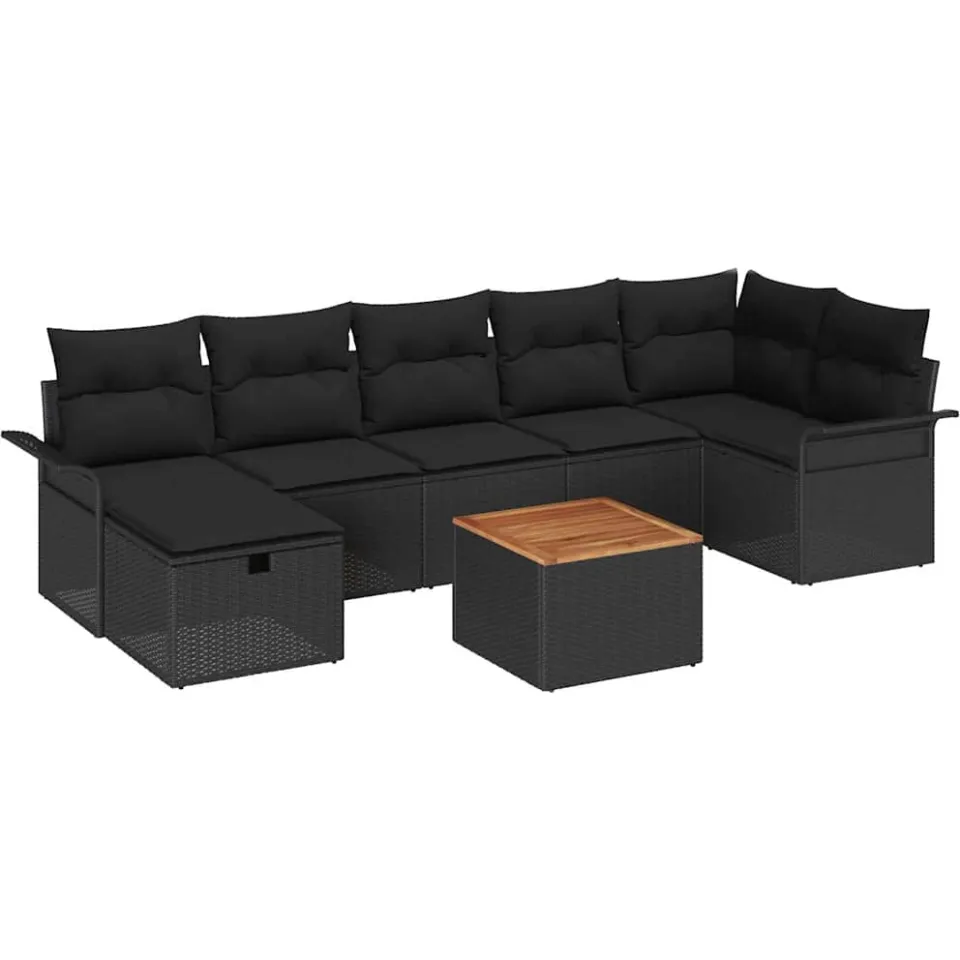 vidaXL Tuinbankenset 8 st Zwart Poly riet