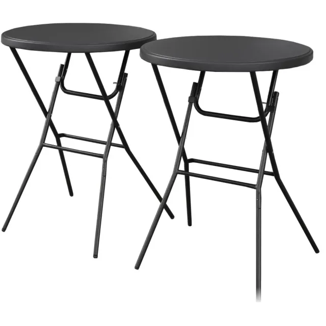 sweeek Set van 2 hoge receptietafels – gala – statafels, opklapbaar, ø80 cm x 110 cm Donkergrijs