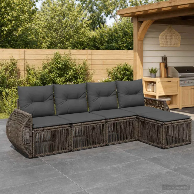 vidaXL Tuinbankenset 5 st 5-zits Grijs en Donkergrijs poly rattan, foto 2