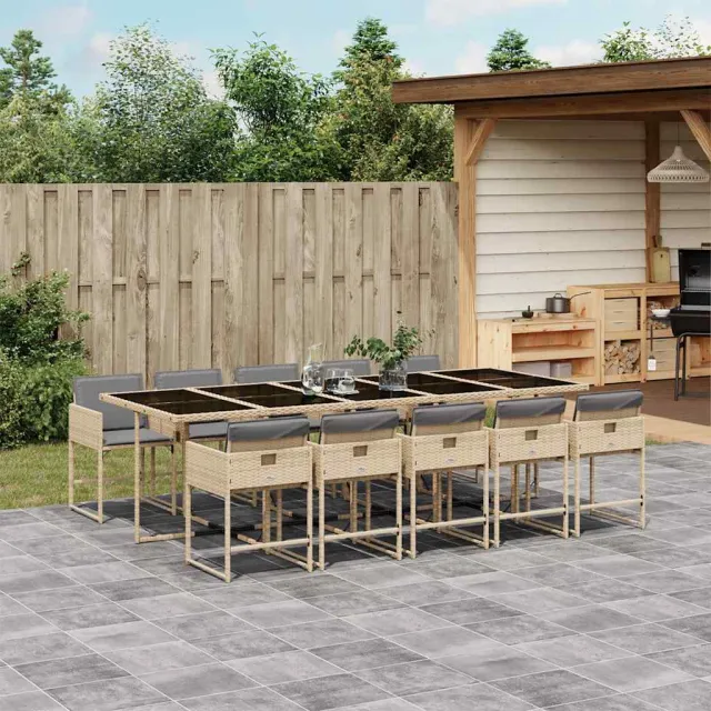 vidaXL 11-delige Tuinset met kussens poly rattan gemengd beige