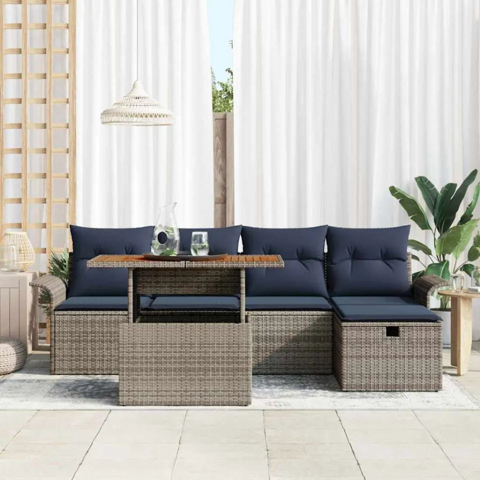 vidaXL Tuin Sofa Set 6 st Grijs poly rattan, foto 3