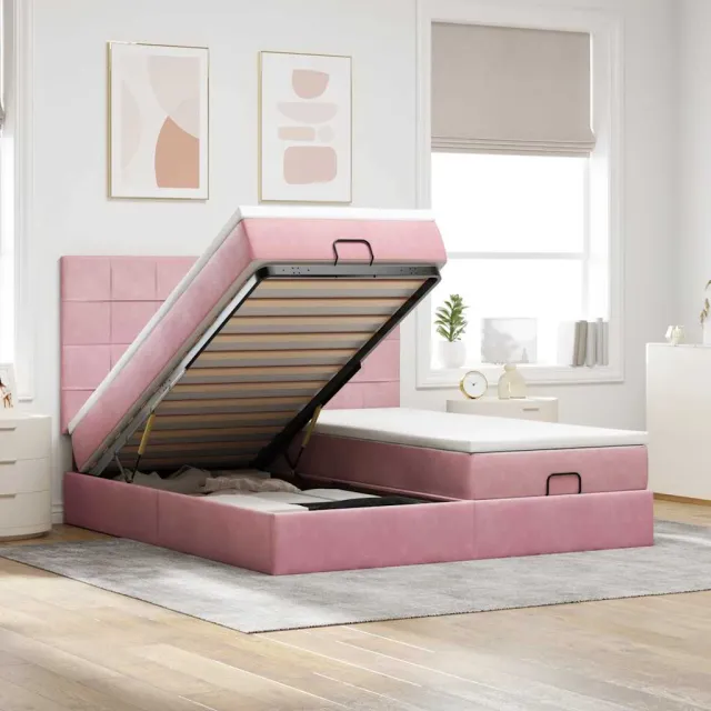 vidaXL Ottoman bed met matrassen 160x200cm fluweel roze