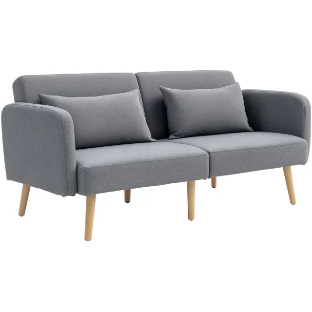 Homcom Sofa-bed, 2-zits vouwbed met bedfunctie, 2 strooiselkussens, 3-zits gestoffeerde bank met verstelbare rugleuning, linnen look, voor woonkamer, slaapkamer, 170 x 83 x 80 cm, grijs