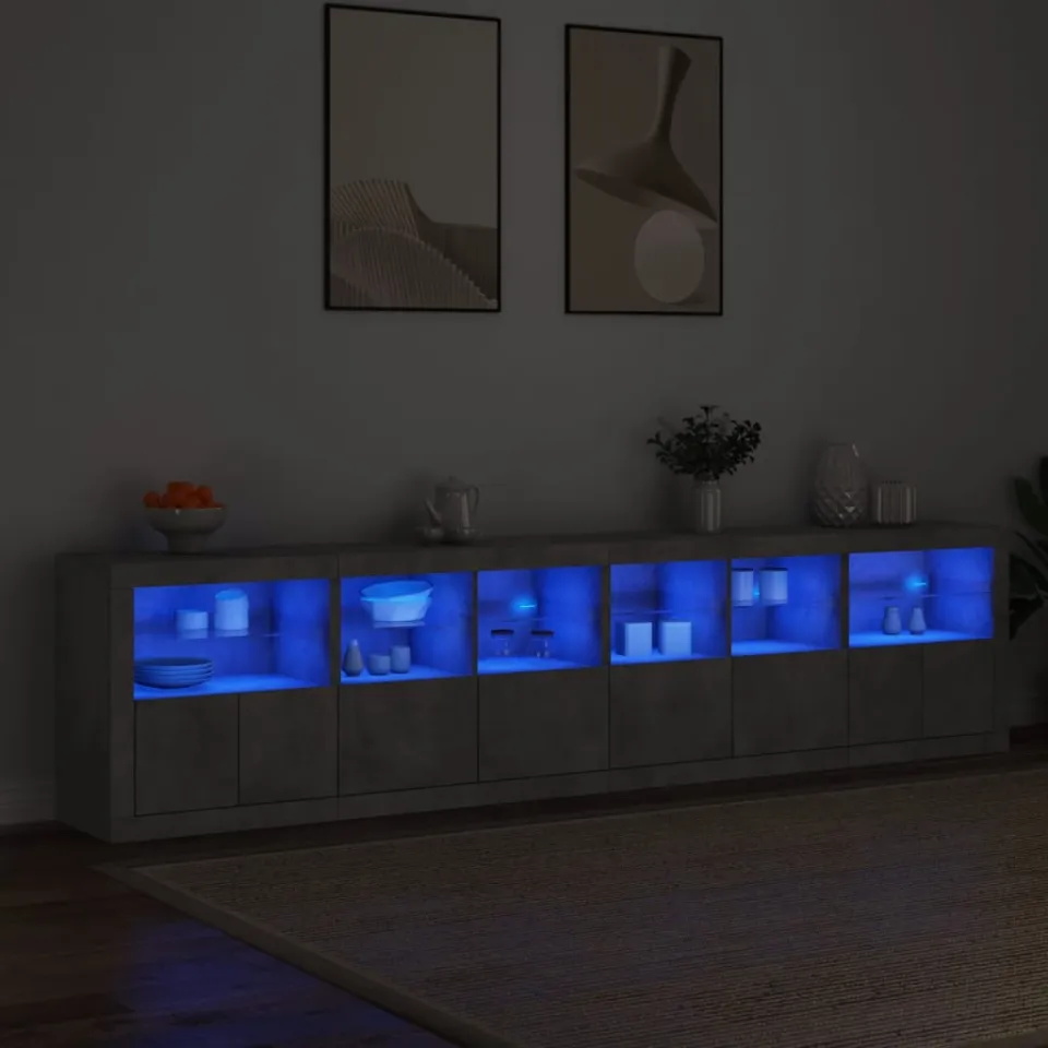vidaXL Dressoir met LED-verlichting 283x37x67 cm betongrijs grijs, foto 2