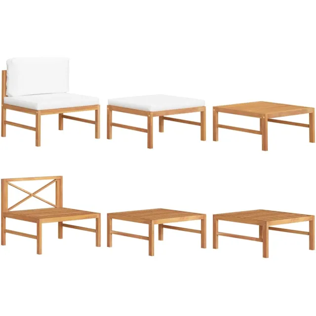 vidaXL 3-delige Loungeset met crèmekleurige kussens teakhout