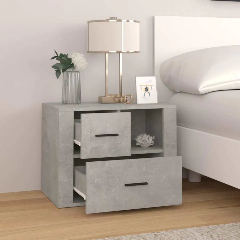 vidaXL Nachtkastje 60x36x45 cm bewerkt hout betongrijs grijs, foto 3