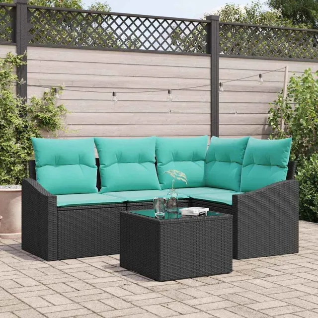vidaXL Bankstel 5 st Zwart poly rattan, foto 2