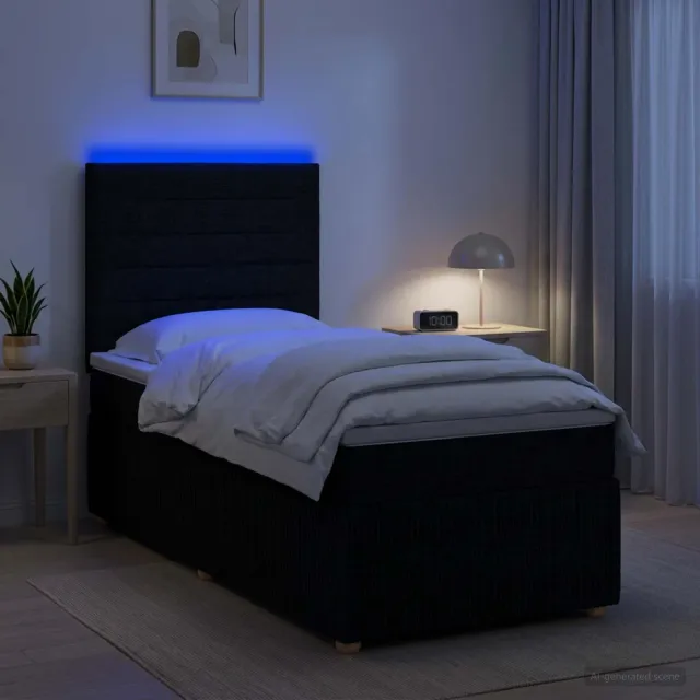 vidaXL LED Boxspring Bed met Matras Zwart 90 x 200 cm Stof
