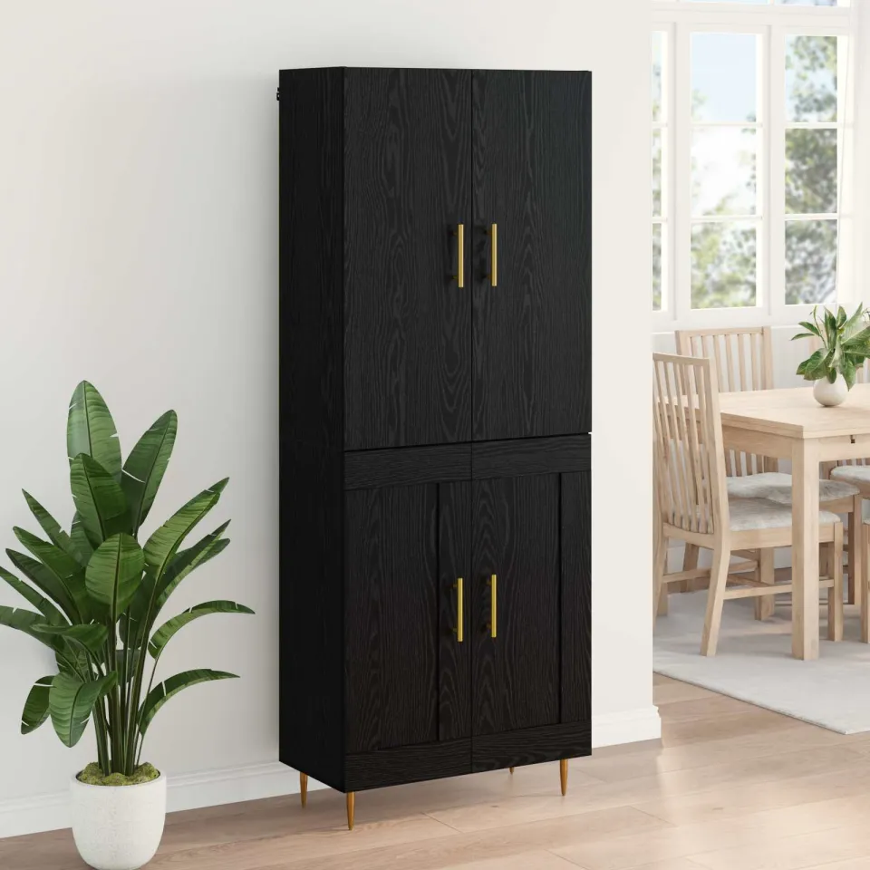 vidaXL Highboard Zwart Eiken 69,5 x 34 x 180 cm Bewerkt hout, foto 4