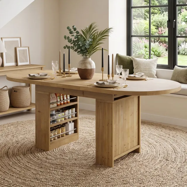 Zubaliya Uitklapbare Eettafel 150/200 cm - Eikenlook Eettafel Met Opbergruimte Voor 6-8 Personen Eiken