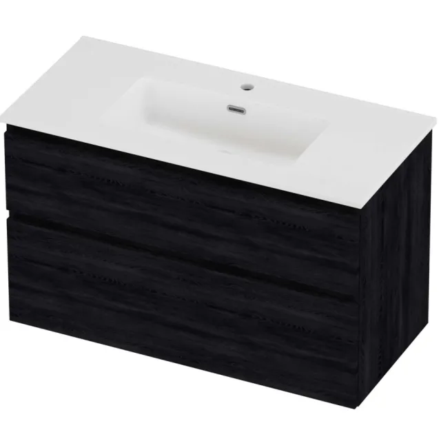 Proline Tribute Badmeubelset Porselein Elegant 1 Kraangat 100x46x62 cm Mat White Black Oak Eiken