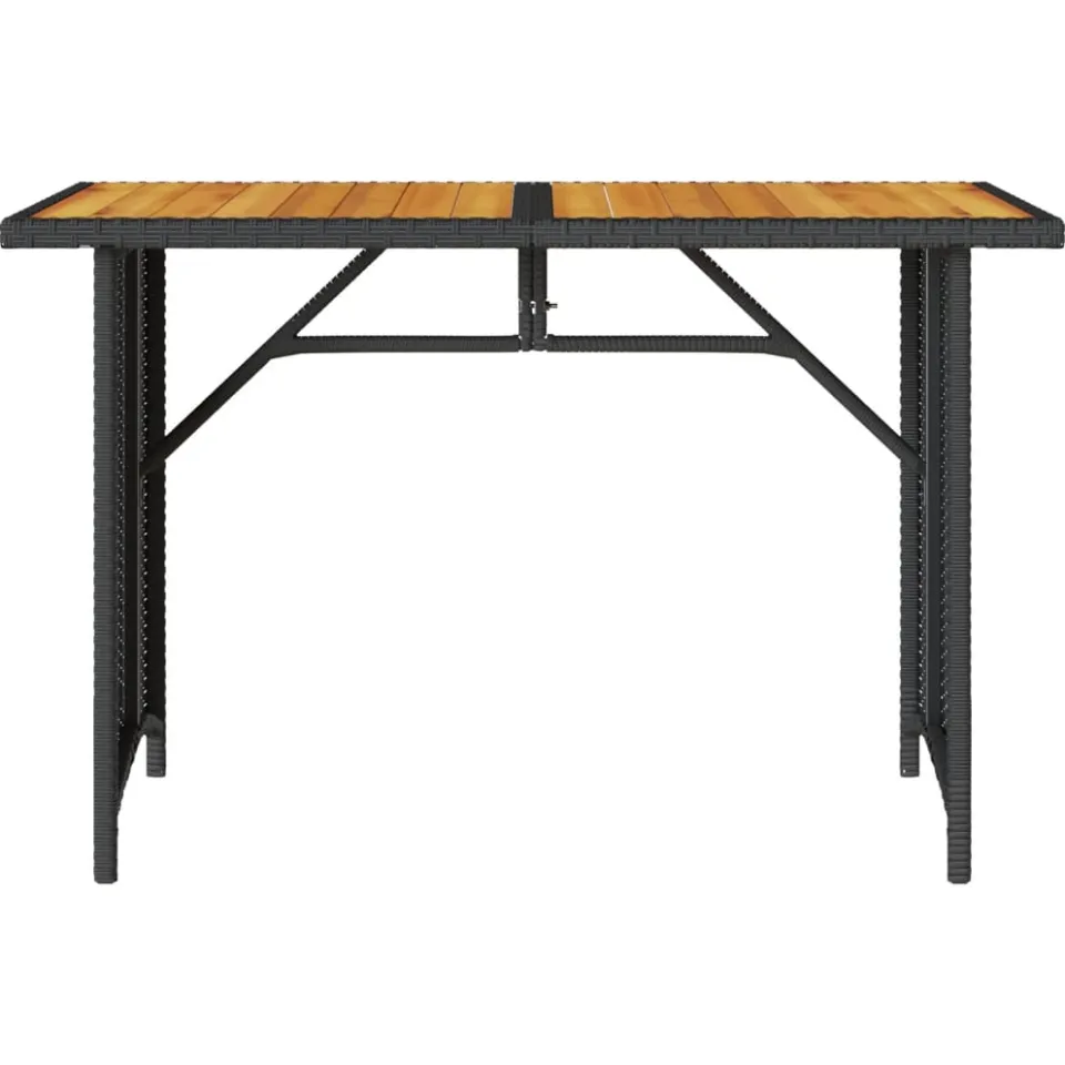 vidaXL Tuintafel met houten blad 110x68x70 cm poly rattan zwart, foto 4