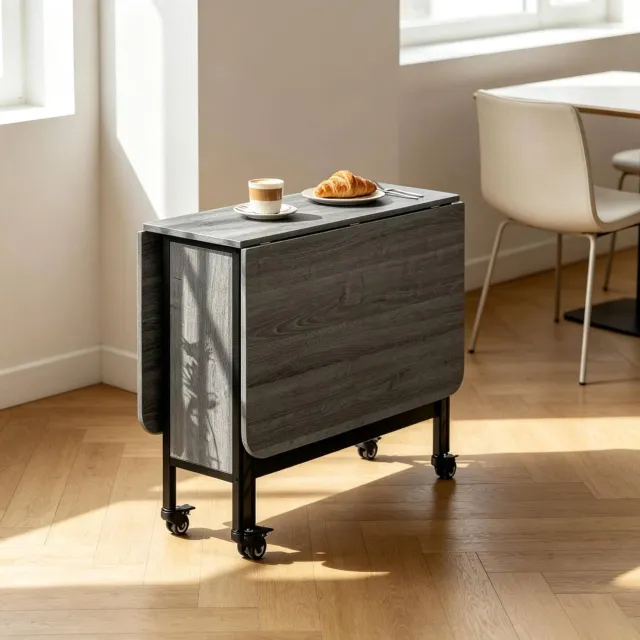 CHICFURN Eettafel 130 cm - 6 personen - Uitschuifbaar en opklapbaar - 1 tafel - Keuken en woonkamer - Spaanplaat en metaal - Grijs