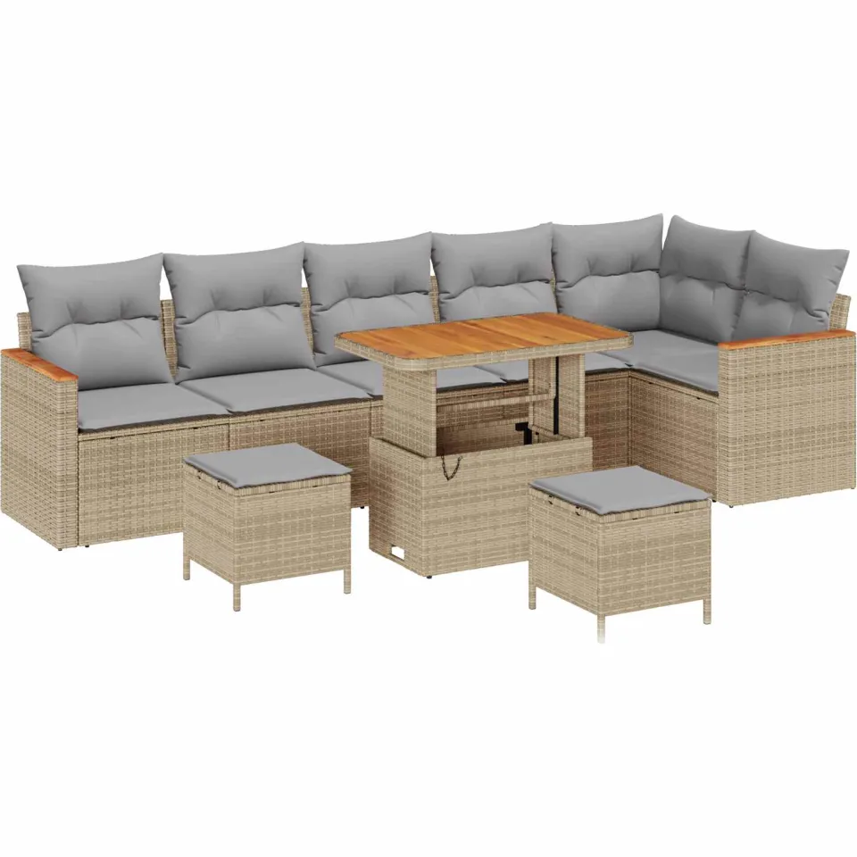 vidaXL Tuinbankenset 9 st Beige poly rattan