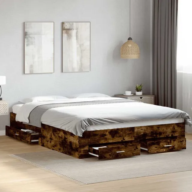 vidaXL Bedframe met lades bewerkt hout gerookt eikenkleurig 160x200 cm