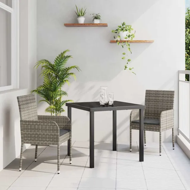 vidaXL Tuin eettafelset 3 st Grijs poly rattan, foto 2
