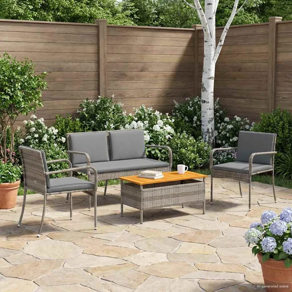 vidaXL Tuinset Grijs poly rattan, foto 3