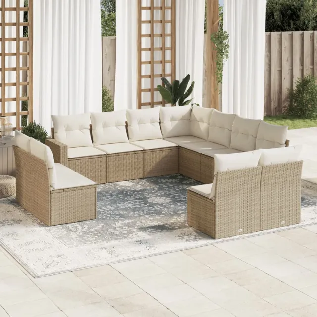 vidaXL 11-delige Tuinset met kussens poly rattan beige, foto 2