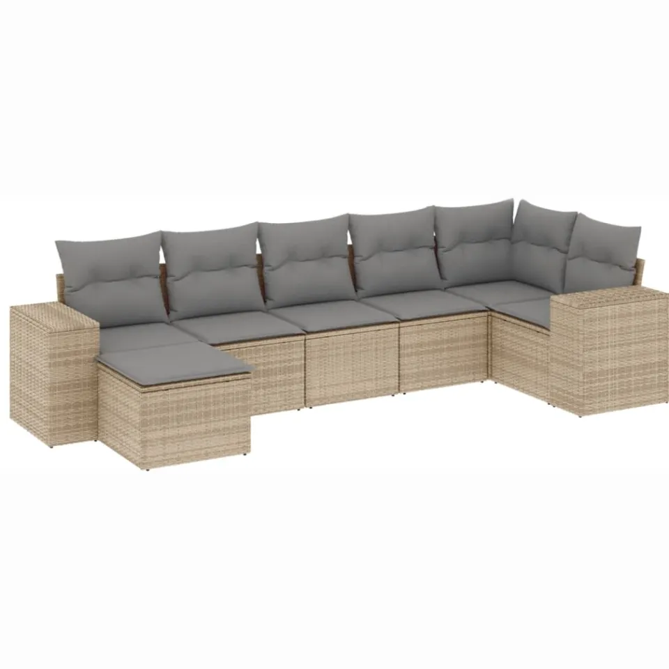 vidaXL 7-delige Loungeset met kussens poly rattan beige, foto 3