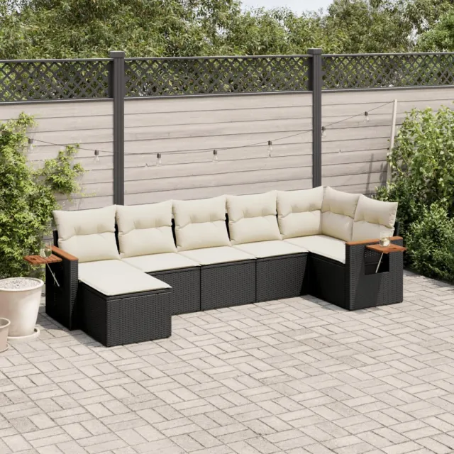 vidaXL 7-delige Loungeset met kussens poly rattan zwart, foto 2