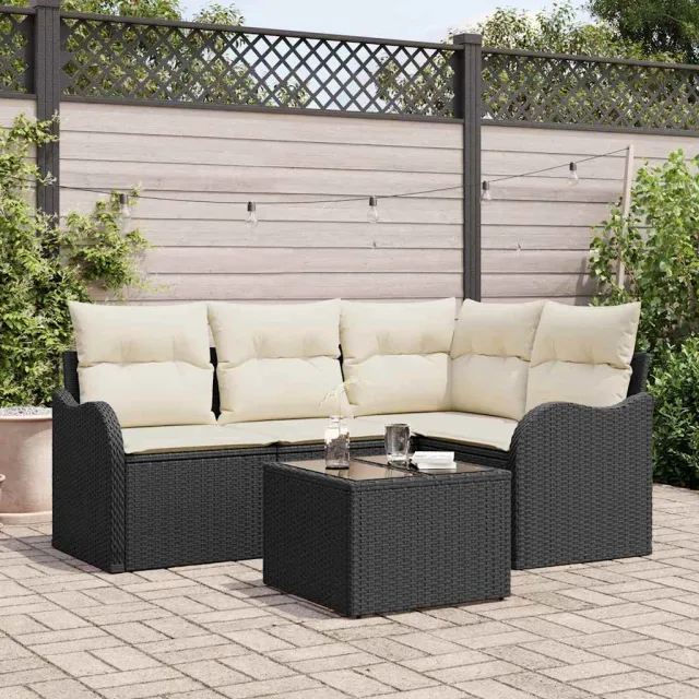 vidaXL Tuin Sofa Set 5 st Zwart poly rattan, foto 2
