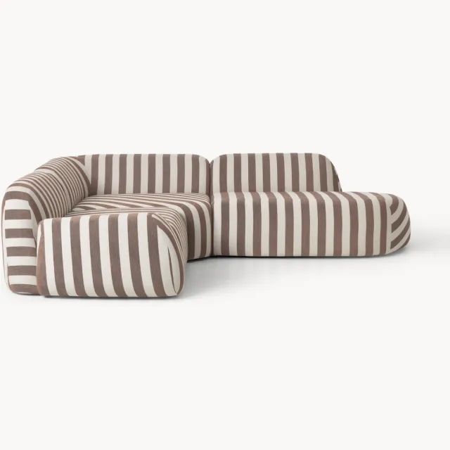 Westwing Collection Modulaire gestreepte hoekbank Wolke (4-zits) Bruin