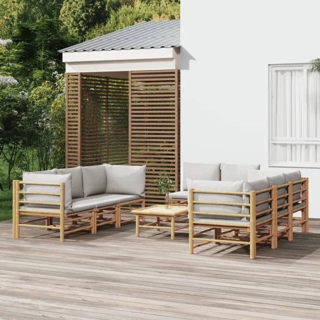 vidaXL 9-delige Loungeset met kussens bamboe lichtgrijs Bruin