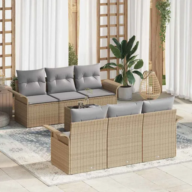 vidaXL Tuin Sofa Set 7 st Beige poly rattan, foto 2