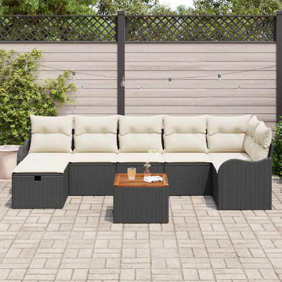 vidaXL Tuinbankenset 8 st Zwart Poly riet, foto 3