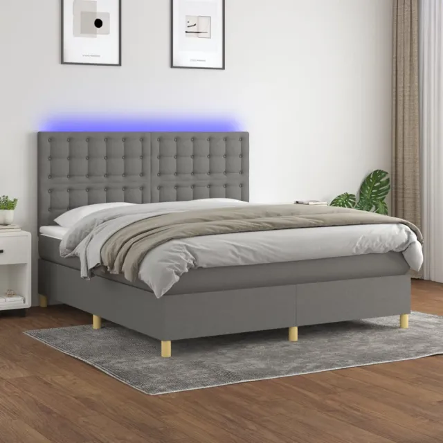 vidaXL Boxspring met matras en LED stof donkergrijs 160x200 cm grijs