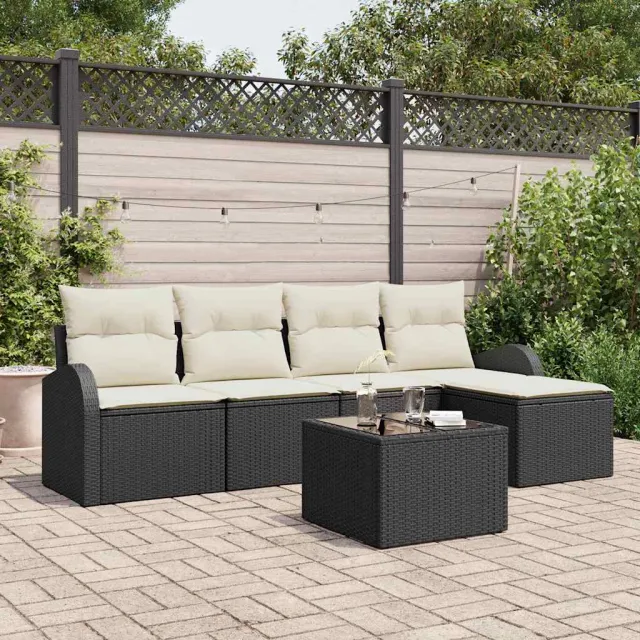 vidaXL Bankstel 6 st Bruin en wit poly rattan