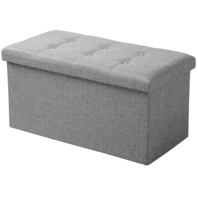 G&G poef met opbergruimte - Opbergbank - Opbergbox - Speelgoedkist - Met deksel - Opvouwbaar - 76x38x38cm - Linnenstof - Grijs