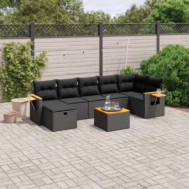 vidaXL 8-delige Loungeset met kussens poly rattan zwart, foto 2