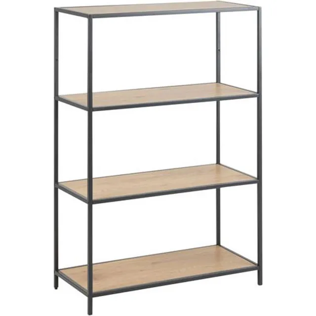 Actona Sea boekenkast met 2 planken in wild eiken decor en zwart metaal onderstel.